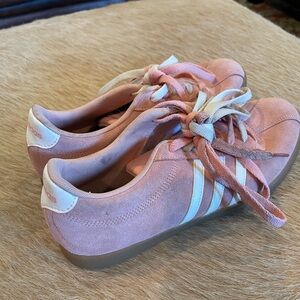 adidas Pink Suede Low-Top Sneakers with White Stripes